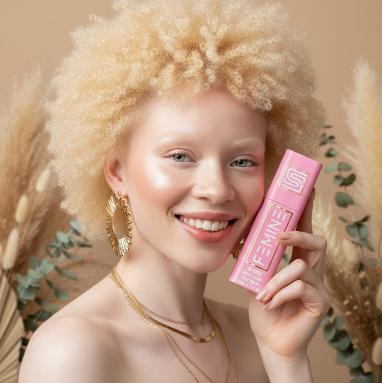 Albino Skincare collection with cleanser, toner, and serum