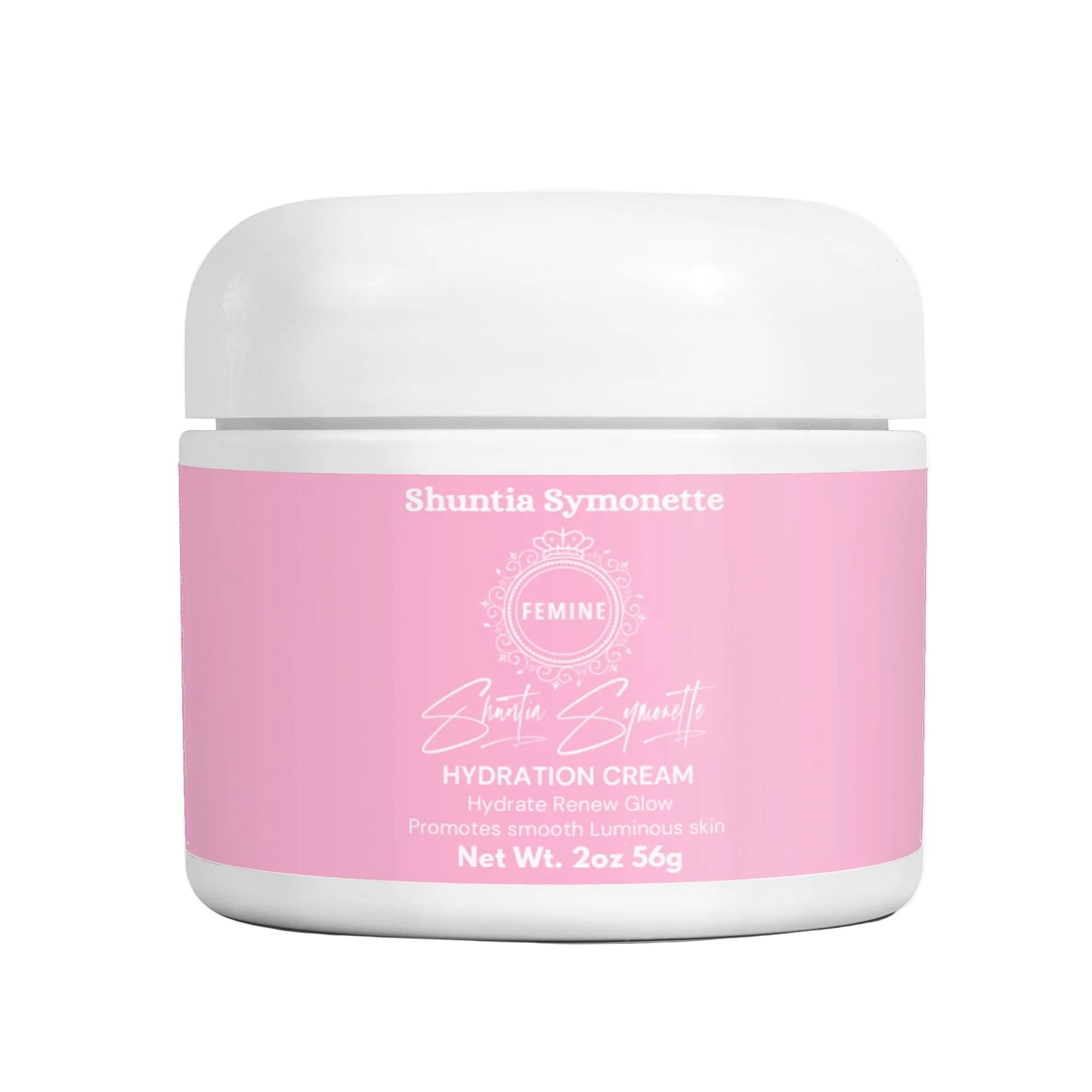 Jar of Shuntia Symonette Feminine Hydration Cream on a white background