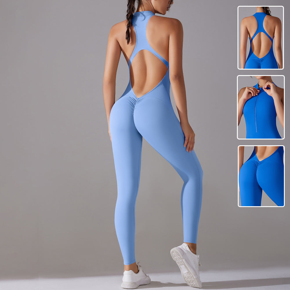 Solid Beauty-back Long Pants Jumpsuit Yoga Fitness Running Dance Slim Bodysuit Women Sports Clothing - Shuntia Symonette