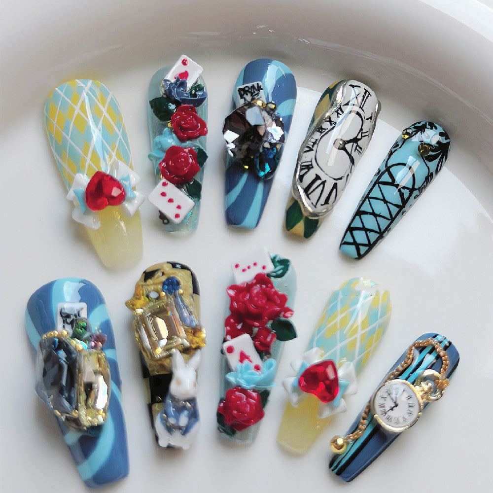 Fairy Tale Hand-painted White Hot Girl Manicure Customization Nails Size - Shuntia Symonette