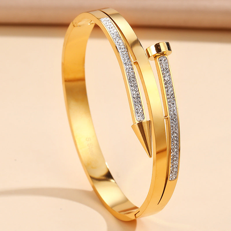 Stainless Steel Nail Rhinestone Bracelet - Shuntia Symonette