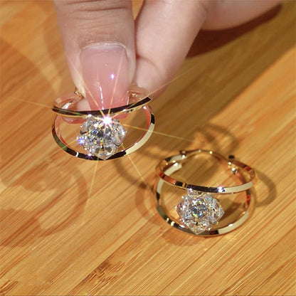 Copper Alloy Earrings Double Ring Zircon Ball Earrings - Shuntia Symonette