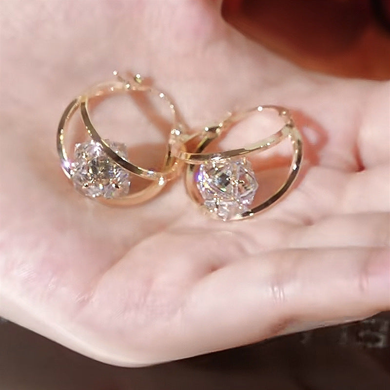 Copper Alloy Earrings Double Ring Zircon Ball Earrings - Shuntia Symonette