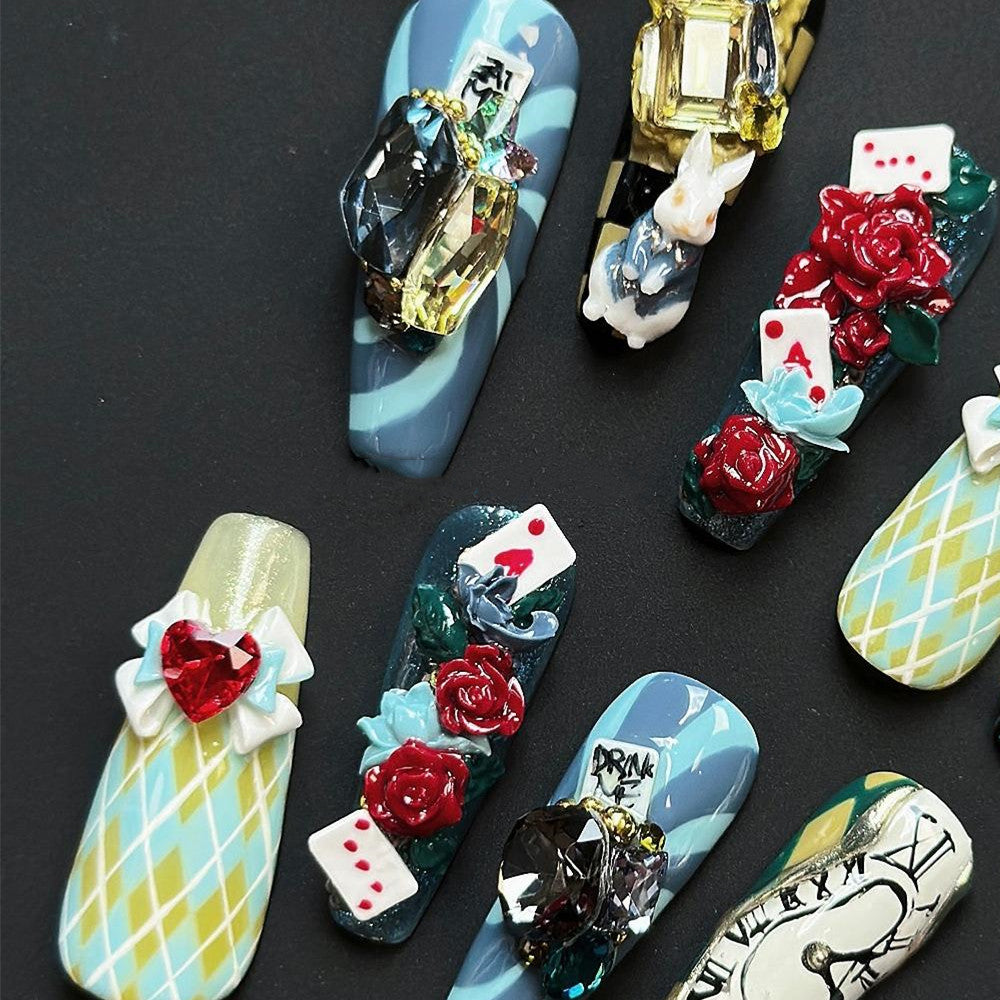 Fairy Tale Hand-painted White Hot Girl Manicure Customization Nails Size - Shuntia Symonette