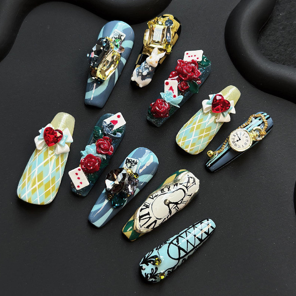 Fairy Tale Hand-painted White Hot Girl Manicure Customization Nails Size - Shuntia Symonette
