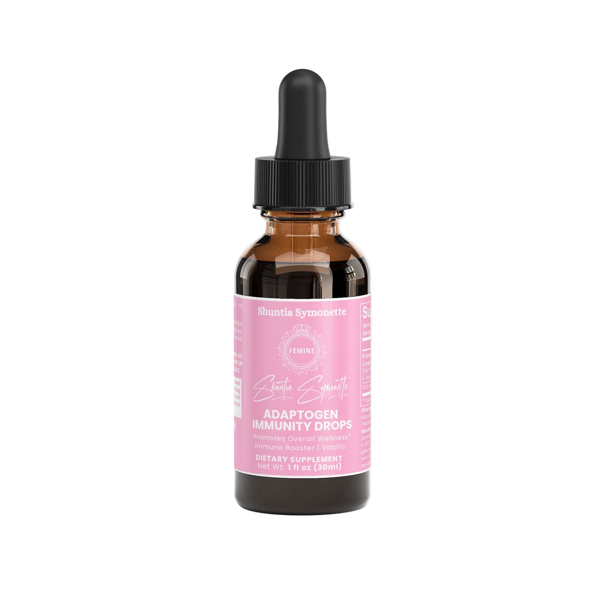 Adaptogen immunity drops by Shuntia Symonette with chaga reishi cordyceps turkey tail mushroom blend for immune support energy wellness supplement liquid drops