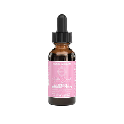 Adaptogen immunity drops by Shuntia Symonette with chaga reishi cordyceps turkey tail mushroom blend for immune support energy wellness supplement liquid drops