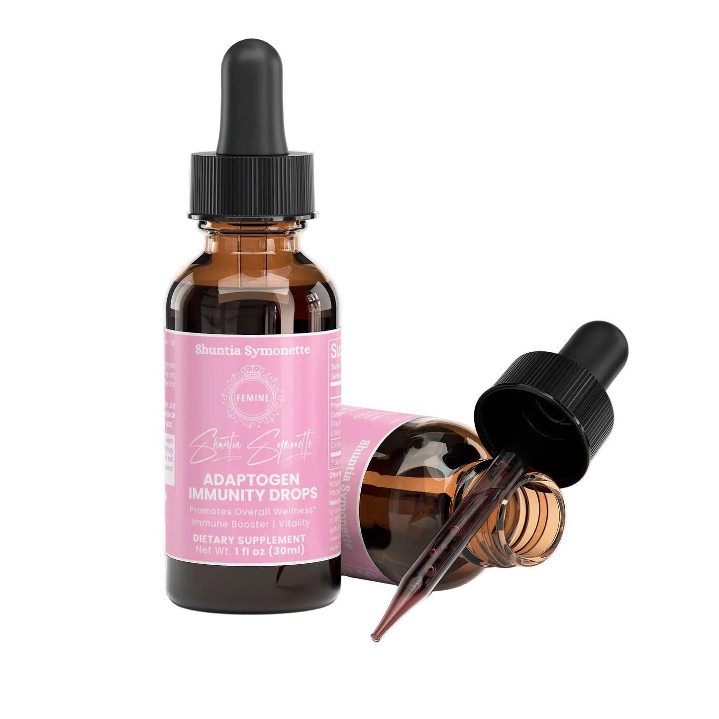 Adaptogen immunity drops by Shuntia Symonette with chaga reishi cordyceps turkey tail mushroom blend for immune support energy wellness supplement liquid drops