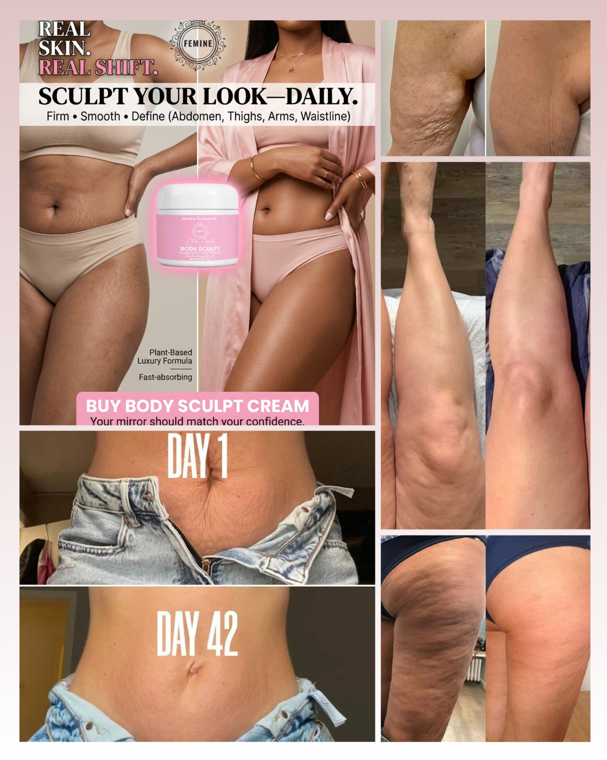 body sculpt cream body contouring cream firming and tightening cream cellulite reduction cream fat burning cream for belly thighs arms skin tightening lotion stretch mark reduction cream anti aging body cream slimming body cream toning firming skincare beauty cosmetic product by Shuntia Symonette