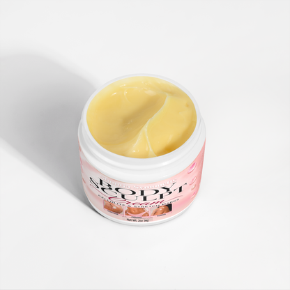 Shuntia Symonette Body Sculpt Cream for cellulite and stretch marks in a glossy pink floral jar with roses, pearls, and firming skincare