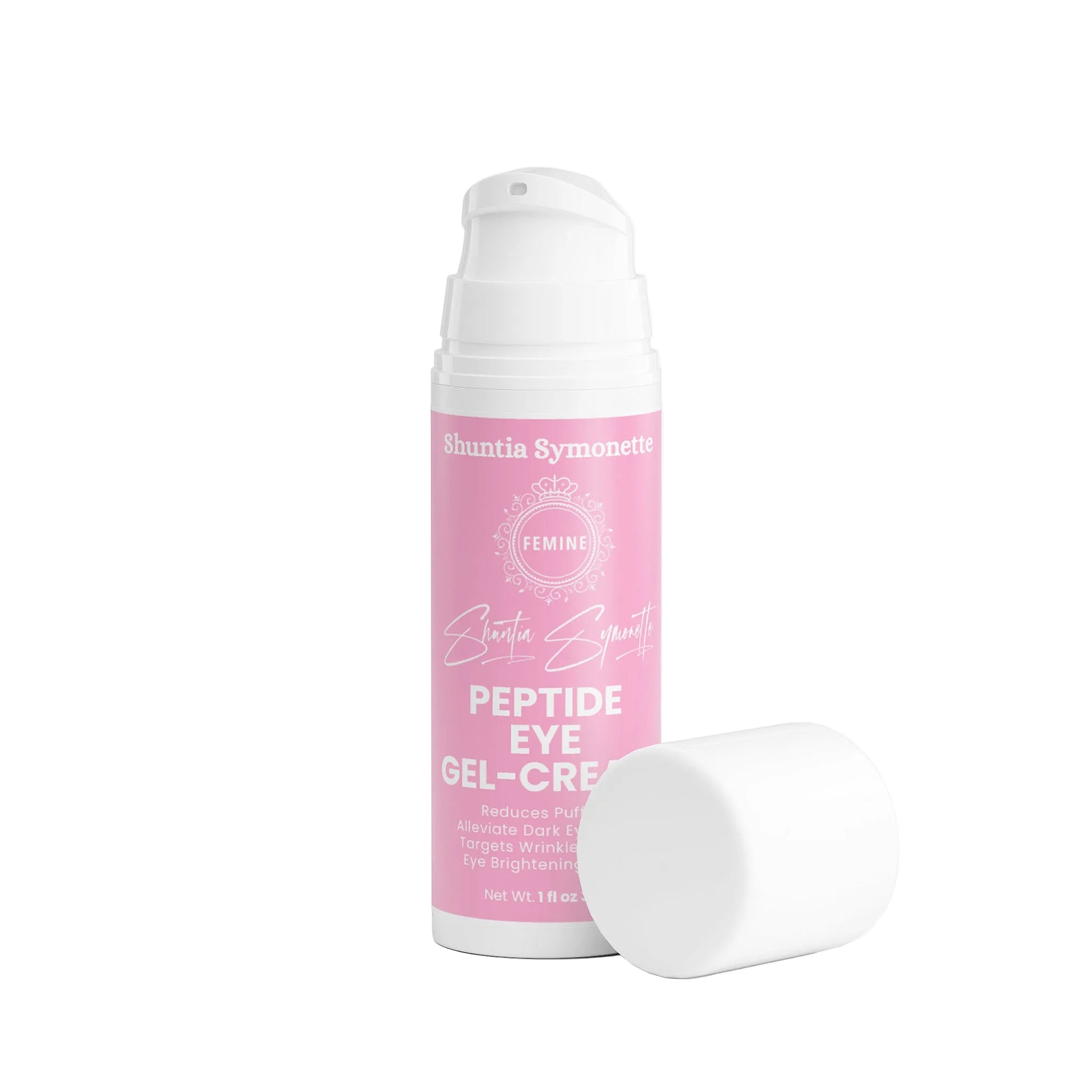 peptide eye gel cream with acetyl tetrapeptide-5 hyaluronic acid for puffiness fine lines dark circles hydration under eye treatment by Shuntia Symonette