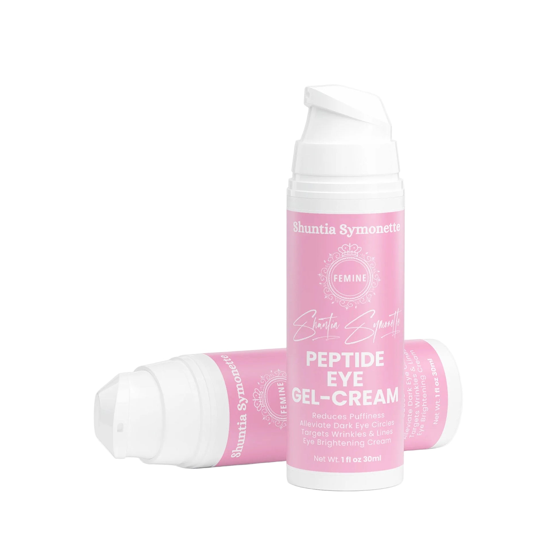 peptide eye gel cream with acetyl tetrapeptide-5 hyaluronic acid for puffiness fine lines dark circles hydration under eye treatment by Shuntia Symonette
