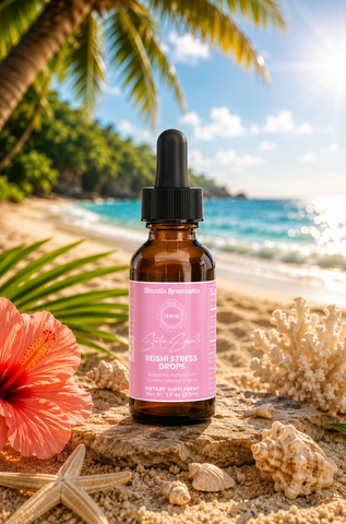 Reishi Stress Drops designed to support relaxation, calm mood, emotional balance, and everyday wellness. Fast-absorbing mushroom wellness drops formulated to help support stress management, mental clarity, and peaceful daily routines for busy lifestyles. Convenient calming wellness support by Shuntia Symonette.