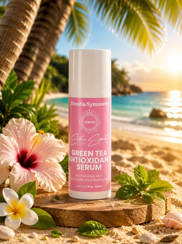 Green Tea Antioxidant Serum designed to help hydrate, nourish, and protect the appearance of skin with antioxidant skincare support. Lightweight facial serum formulated to support smoother-looking skin, radiant glow, moisture balance, and daily skincare wellness. Refreshing beauty serum for healthy-looking, vibrant skin by Shuntia Symonette.