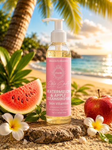 Watermelon Apple Cleansing Face Wash Gel designed to help cleanse, refresh, and remove excess oil, dirt, and impurities for healthier-looking skin. Hydrating facial cleanser formulated to support smooth texture, glowing skin, and daily skincare wellness. Refreshing face wash gel for clean, soft, radiant-looking skin by Shuntia Symonette.