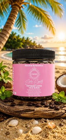 Peppermint Face Scrub designed to help exfoliate, cleanse, and refresh the appearance of dull-looking skin for a smoother, healthier-looking glow. Invigorating facial scrub formulated to help remove excess oil, dirt, and dead skin buildup while supporting soft, radiant skin texture. Cooling skincare wellness support by Shuntia Symonette.