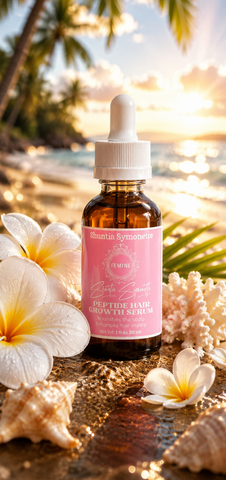 Peptide Hair Growth Serum designed to help support healthier-looking hair, scalp wellness, and fuller-looking strands. Advanced hair care serum formulated to help improve the appearance of thinning hair while supporting hydration, shine, softness, and stronger-looking hair. Lightweight beauty and hair wellness support by Shuntia Symonette.
