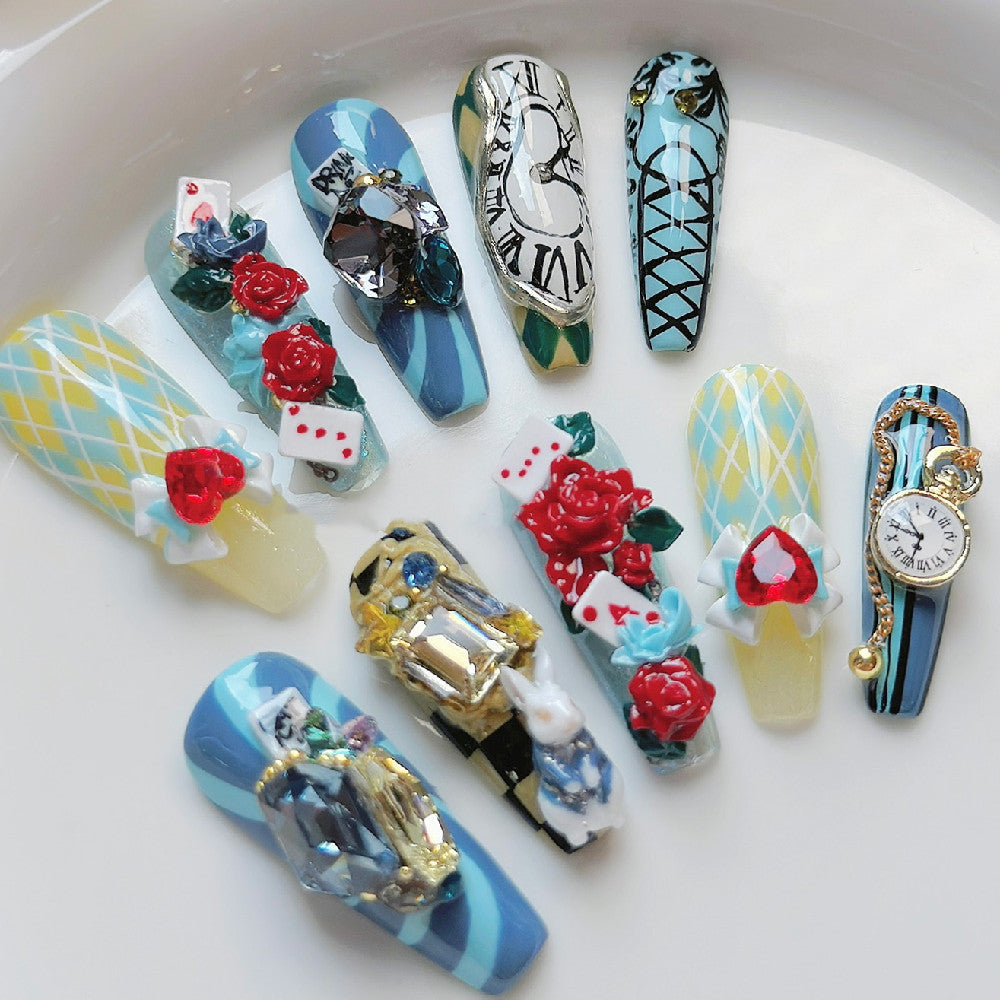 Fairy Tale Hand-painted White Hot Girl Manicure Customization Nails Size - Shuntia Symonette