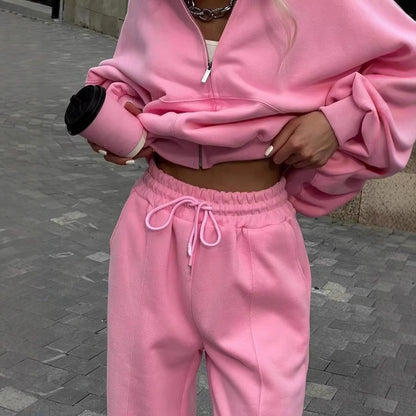 Fall Women's Clothing Zipper Casual Sweater Two piece Set - Shuntia Symonette