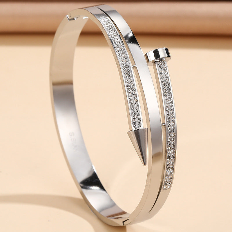 Stainless Steel Nail Rhinestone Bracelet - Shuntia Symonette