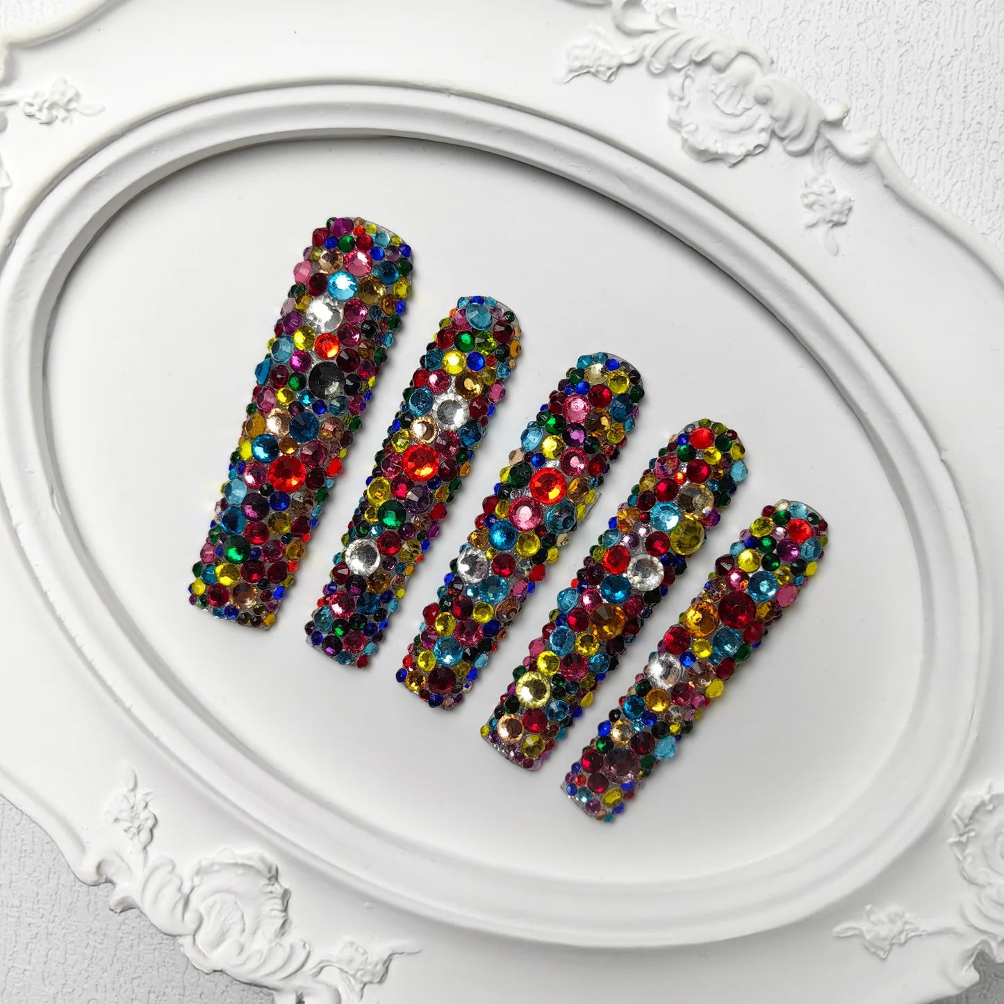 GGddsha Long Nail Designs Reusable PMMA AcrylicBaroque Glass Style Press-on Nails With Box Gifts ForWomen,Mosaic Mirage - Shuntia Symonette